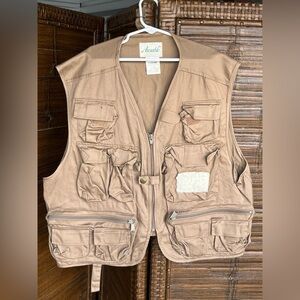 Ausable Vintage Tan Khaki Fly Fishing Vest Size Large Multi Pocket 23 X 20